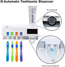 Load image into Gallery viewer, SZSY Rechargeable Solar Power Led Disinfection Wall Mounted Toothbrush Holder for Bathroom with 4 Toothbrush Holder 1 Shaver-White
