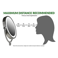 Load image into Gallery viewer, Ovente 7.5" Lighted Wall Mount Makeup Mirror, 1X &amp; 10X Magnifier, Spinning Double Sided Round LED w/ Dimmer Switch, Extend, Retractable &amp; Folding Arm, Battery USB Powered Antique Brass MLW75AB1X10X
