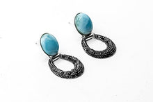 Load image into Gallery viewer, AZIEL 925 Sterling Silver Round Larimar Stone Drop Earrings
