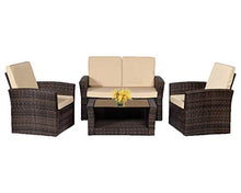 Load image into Gallery viewer, PayLessHere 4 Pieces Patio Sectional Sofa Rattan Chair Outdoor Backyard Porch Poolside Balcony Garden Furniture with Coffee Table, Brown
