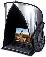 Load image into Gallery viewer, Laptop Sun Shade Tent Dome v2.0 for Working Outside Glare | Fits up to 15" Inch Screen Reflective Silver Sleeve Hood Visor | Portable Umbrella Shield Privacy Cover for Work from Home Computer
