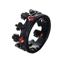 Load image into Gallery viewer, Oakky Men's Women's Stainless Steel Black Retro Royal King Crown Red Gemstone Inlaid Ring Size 9
