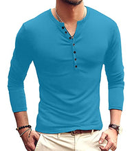 Load image into Gallery viewer, YTD Mens Casual Slim Fit Basic Henley Long Sleeve Fashion T-Shirt L Deep Teal
