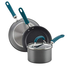 Load image into Gallery viewer, Rachael Ray Create Delicious Hard Anodized Nonstick Cookware Pots and Pans Set, 11 Piece, Gray with Teal Handles
