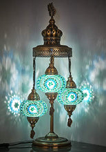Load image into Gallery viewer, (16 Colors) Demmex 2020-3 Big Globes Magnificent Handmade Turkish Moroccan Mosaic Tiffany Table Desk Bedside Lamp Lampshade Night Accent Mood Light for North American Use, 31" Height (Blue-Green)
