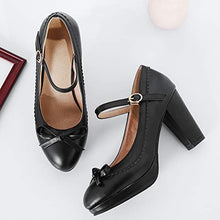 Load image into Gallery viewer, AIMODOR Womens Cute Platform Shoes Mary Jane High Heels Ankle Strap Pumps 8.5,Black
