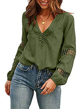 Load image into Gallery viewer, Viracy Womens Fall Tops, Girls Puff Long Sleeve Deep V Neck Blouse Sexy Lace Hallow Out Easy Fit Trendy Classic Shirt A-Line Design Clothes to Wear with Leggings Army Green Small
