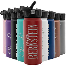 Load image into Gallery viewer, Amazing Items Personalized Water Bottle with Straw Lid, 18 oz - Fire Red | Custom Stainless Steel Sports Water Bottle w/ Name and Text - Double Wall + Vacuum Insulated - Rotating Handle
