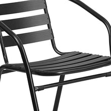 Load image into Gallery viewer, Flash Furniture 31.5'' Square Glass Metal Table with 4 Black Metal Aluminum Slat Stack Chairs
