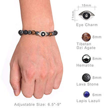 Load image into Gallery viewer, Karseer Vintage Silver and Black Plated Hamsa Evil Eye Stress Relief Reiki Healing Bracelet Natural Hematite Agate Dzi Lava Rock Lapis Lazuli Beaded Macrame Adjustable Anti Anxiety Diffuser Bracelet
