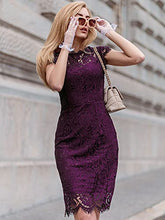 Load image into Gallery viewer, Miusol Women's Retro Floral Lace Slim Evening Cocktail Mini Dress (Small, A-Magenta)
