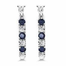 Load image into Gallery viewer, Gem Stone King 925 Sterling Silver Blue Sapphire and White Lab Grown Diamond Accent Women's Hoop Earrings (0.83 Cttw, 22MM = 0.85 Inches Diameter)
