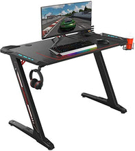 Load image into Gallery viewer, Gaming Desk, 44.5" Z Shaped Office PC Computer Gaming Desk Gamer Tables Pro with LED Lights Controller Stand Cup Holder Headphone Hook Free Mousepad for Men Boyfriend Female Gift
