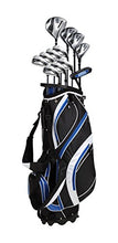 Load image into Gallery viewer, 18 Piece Men's Complete Golf Club Package Set With Titanium Driver, #3 &amp; #5 Fairway Woods, #4 Hybrid, 5-SW Irons, Putter, Stand Bag, 4 H/C's (Blue, Regular Size)
