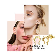 Load image into Gallery viewer, E 14K Gold Plated Horseshoe Stud Earrings for Women Girls, Hypoallergenic Small Gold Animal Stud Earring for Sensitive Ears
