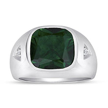 Load image into Gallery viewer, Esty &amp; Me Men's Faceted Cut 12.0mm Simulated Emerald Ring in Sterling Silver - Size 12
