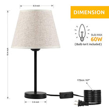 Load image into Gallery viewer, HAITRAL Bedside Table Lamps - Small Nightstand Lamps Set of 2 with Fabric Shade Bedside Desk Lamps for Bedroom, Living Room, Office, Kids Room, Girls Room, Dorm 15 Inches - Black

