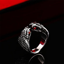 Load image into Gallery viewer, PAMTIER Men's Stainless Steel Gothic Punk Cobra Snake Ring with Ruby Gemstone Size 7
