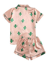 Load image into Gallery viewer, SweatyRocks Women's Short Sleeve Sleepwear Button Down Satin 2 Piece Pajama Set Pink Large
