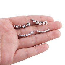 Load image into Gallery viewer, HANPABUM 4 Pairs Ear Cuffs Hoop Climber Earrings Cubic Zirconia Crawler Earrings Stud Ear Climber Jackets
