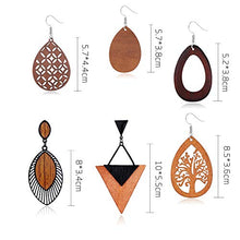 Load image into Gallery viewer, Udalyn 6Pairs Wooden Dangle Earrings for Women African Earrings Natural Wood Teardrop Earrings Ethnic Statement Lightweight Pendant Drop Earrings
