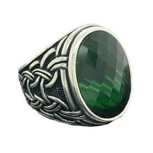 Load image into Gallery viewer, Mens Handmade Ring, Green Emerald Stone Ring, Silver Green Gemstone Ring, Ottoman Style Men Ring, Gift for Him, 925k Sterling Silver Ring
