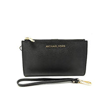 Load image into Gallery viewer, Michael Kors Women's Jet Set Travel Double Zip Wristlet, Black Saffiano, One Size
