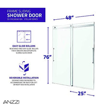 Load image into Gallery viewer, 76 x 48 inch Frameless Shower Door in Brushed Nickel | Stella Water Repellent Glass Shower Door with Seal Strip Parts and Handle | Easy Gilde Rollers Sliding Shower Door | SD-FRLS05901BN

