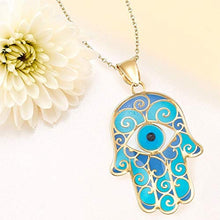 Load image into Gallery viewer, Ross-Simons Blue Enamel Hamsa Hand Pendant Necklace in 14kt Yellow Gold
