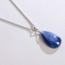 Load image into Gallery viewer, iSTONE 925 Sterling Silver Natural Gemstone Blue Kyanite Water Drop Pendant Necklace with 18" Silver Chain
