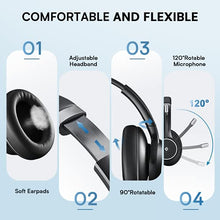 Load image into Gallery viewer, Bluetooth Headset with Microphone, eMeet ENC Noise Cancelling Headphones with 4 Mics, All Day Battery &amp; Comfortable Design PC Headset, Dual-Bluetooth/Dongle/USB Connection for PC/Mac/Tablet/Cell Phone
