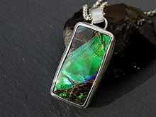 Load image into Gallery viewer, green Ammolite pendant silver, big Ammolite necklace, rare gemstone pendant gift for her, fossil pendant for him, unique mens gift for him
