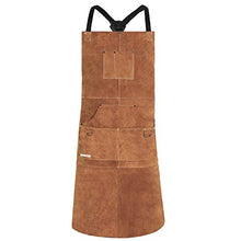 Load image into Gallery viewer, QeeLink Leather Welding Apron - Heat &amp; Flame-Resistant Heavy Duty Work Forge Apron with 6 Pockets, 42" Large &amp; Cross Back Extra Long Strap, Adjustable M to XXXL for Men &amp; Women (Brown)
