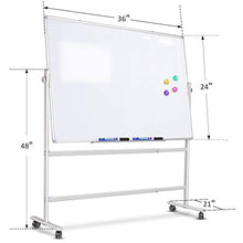 Load image into Gallery viewer, Magnetic Mobile Whiteboard - 36x24" Adjustable Height and 360° Reversible Double-Sided Dry Erase Board Aluminum Frame - White Board with Stand, 4 Markers &amp; Magnets
