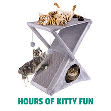 Load image into Gallery viewer, Ruff 'n Ruffus Foldable Cat Tower Tree + Free Bonus Handheld Chase Toy + 6 Cat Toys | Plush Folding House with Hammock | Condo | Scratching Pad &amp; Post | &amp; Play Balls | for Kittens | Medium &amp; Large Cat
