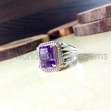Load image into Gallery viewer, Amethyst Silver Men Ring, Solid 925K Sterling Silver, Faceted Square, Natural, Handmade Jewelry, Rope Design, Four Prong Design, Men's Amethyst Ring, Gift For Him, Good Friday Gift, Size 4-13
