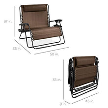Load image into Gallery viewer, Best Choice Products 2-Person Double Wide Adjustable Folding Steel Mesh Zero Gravity Lounge Recliner Chair for Patio, Lawn, Balcony, Backyard, Beach, Outdoor Sports w/Cup Holders - Brown

