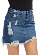 Load image into Gallery viewer, chouyatou Women's Lovely High Waist Perfect 5 Pocket Fringed Denim Short Skirt (Medium, Blue)
