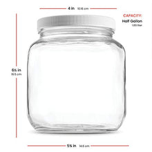 Load image into Gallery viewer, Half Gallon Glass Mason Jar (64 Oz - 2 Quart) - 4 Pack - Wide Mouth, Plastic Airtight Lid, USDA Approved BPA-Free Dishwasher Safe Canning Jar for Fermenting, Sun Tea, Kombucha, Dry Food Storage, Clear
