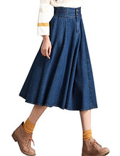 Load image into Gallery viewer, Tanming Women's Casual Vintage Elastic Waist Flared Pleated Midi Denim Jean Skirt (Large, Blue)
