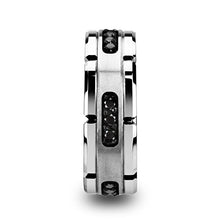 Load image into Gallery viewer, Thorsten Valor Grooved Tungsten Ring Wedding Band with Silver Inlay and 1/4-Carat tw Black Diamonds 8mm from Roy Rose Jewelry Size 12
