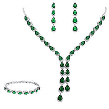Load image into Gallery viewer, Crysdue Teardrop Wedding Jewelry Set for Brides Bridesmaid, Cubic Zirconia Gorgeous Y Shape Necklace Bracelet Dangle Earrings Set for Wedding Party Prom
