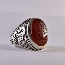 Load image into Gallery viewer, Yemeni Aqeeq Ring for Men | AlAliGems | Red Aqeeq Stone Engaved | US Size 12

