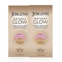 Load image into Gallery viewer, Jergens Natural Glow Self Tanner Face Moisturizer, Fair to Medium Skin Tone, SPF 20 Sunless Tanning, Daily Facial Sunscreen, Oil Free, Broad Spectrum Protection, 2 oz, Pack of 2 (Packaging May Vary)
