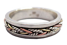 Load image into Gallery viewer, Energy Stone Twine 5.5 mm Narrow Band Tri-Color Sterling Silver Meditation Spinner Ring (Style US40) (8)
