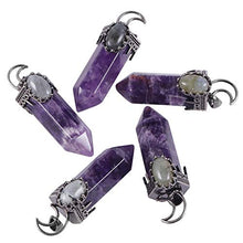 Load image into Gallery viewer, TUMBEELLUWA Pack of 2 Natural Crystal Stone Pendant Necklace with Chain for Men and Women, Energy Hexagonal Crystal Point Pendulum for Dowsing Divination, Amethyst+Black Obsidian
