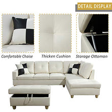 Load image into Gallery viewer, Ainehome Faux Leather 3 Piece Sectional Sofa Couch Set, L-Shaped Modern Sofa with Chaise Storage Ottoman and Pillows for Living Room Furniture, Right Hand Facing Sectional Sofa Set White
