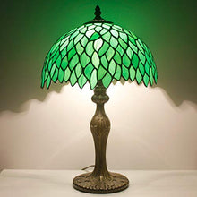Load image into Gallery viewer, Tiffany Style Table Lamp Light Green Wisteria Stained Glass Lampshade 18 Inch Tall Beside Bedroom Desk Lamps Antique Zinc Base for Living Room Office Lighting S523 WERFACTORY
