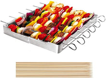 Load image into Gallery viewer, UNICOOK Heavy Duty Stainless Steel Barbecue Skewer Shish Kabob Set, 6pcs 13"L Skewer and Foldable Grill Rack Set, Durable and Reusable, Bonus of 50pcs 12.5"L Bamboo Skewers for Party and Cookout
