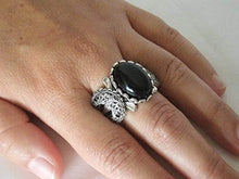 Load image into Gallery viewer, Black Onyx Triple Moon Ring, handmade jewelry wiccan pagan wicca goddess witch witchcraft gothic
